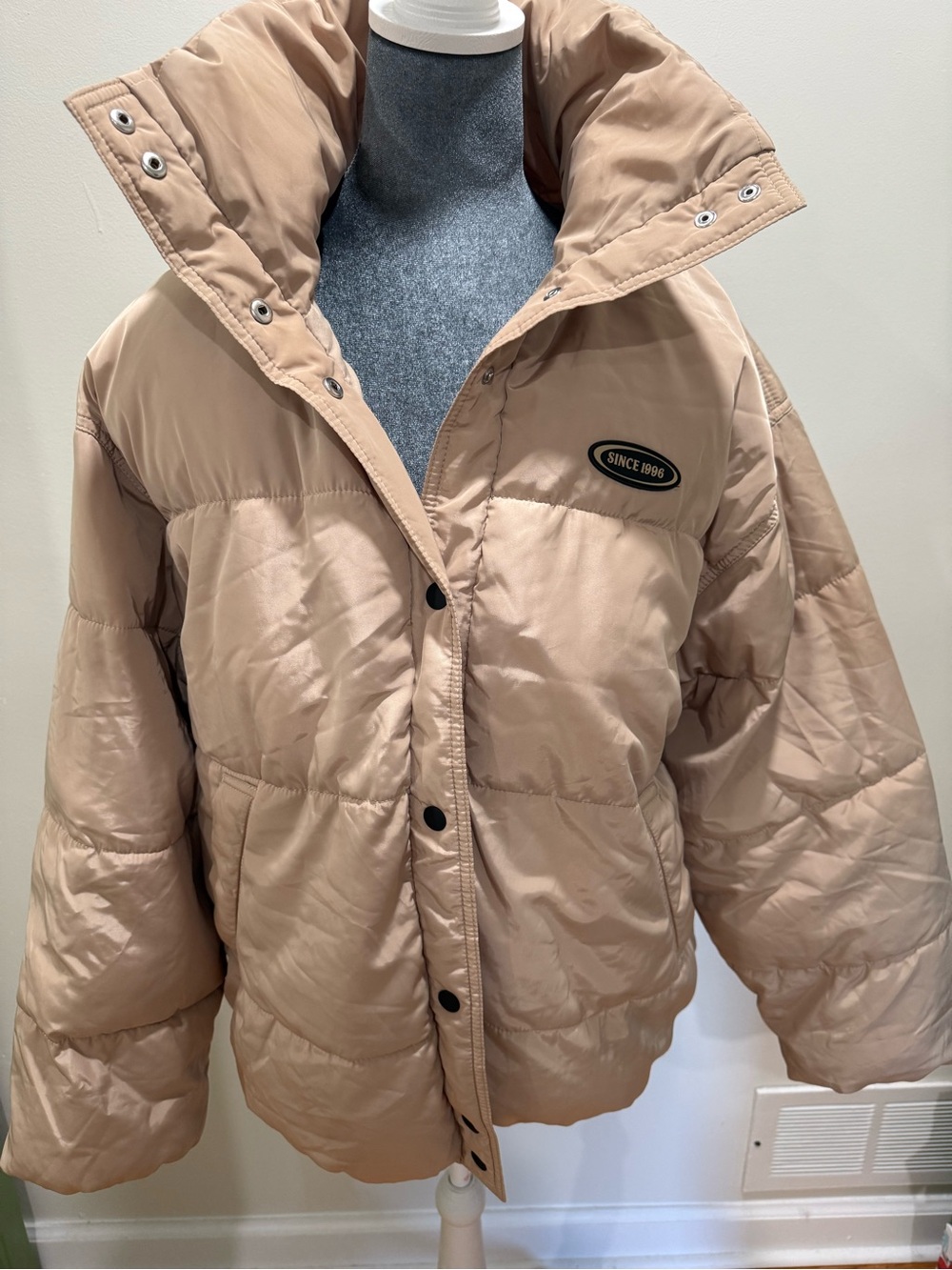 Bershka Beige Puffer Jacket with High Collar